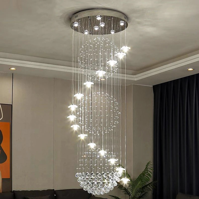 lustre moderne élégant cristal doré transparents led chambre escalier déco grands 100cm 280cm
