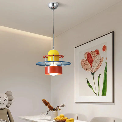 Lampe suspendue Memphis bleue avec abat-jour métallique