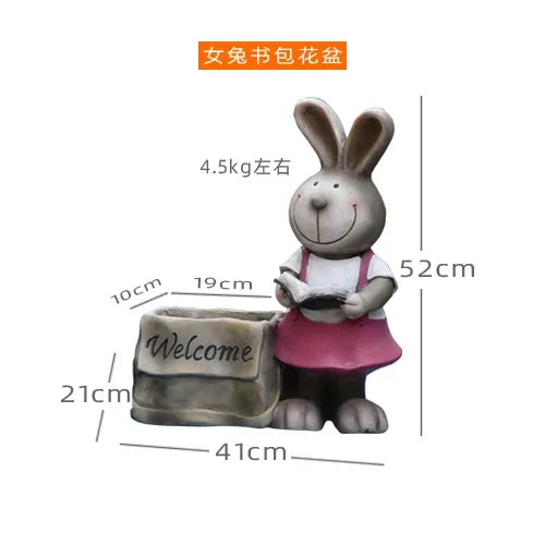 figurines lapins decoratifs pot fleurs welcome inscription jardin decoration champetre enfants fleurs