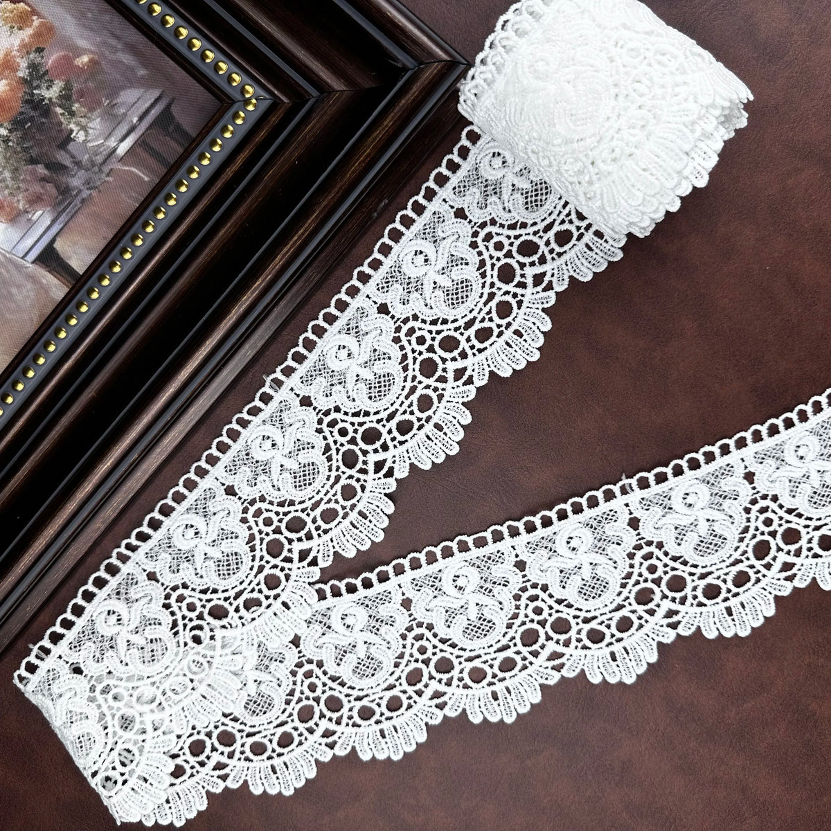 dentelle polyester ornements floraux blanc noir bleu marine classique mariage décoration tissu 8cm largeur
