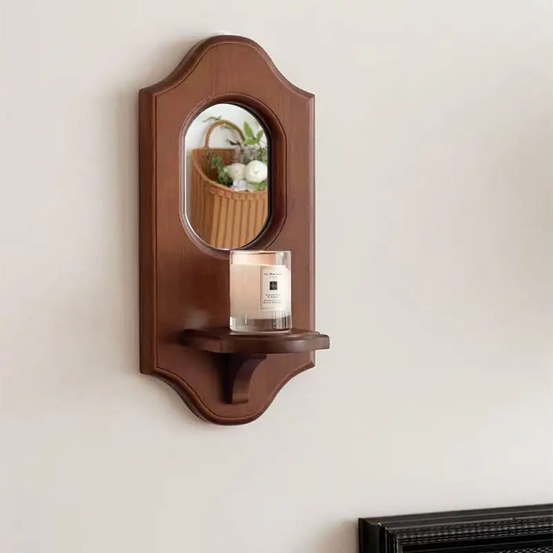 miroir mural classique étagère bois marron clair décoration vintage fixations sûres rangement accessoires déco