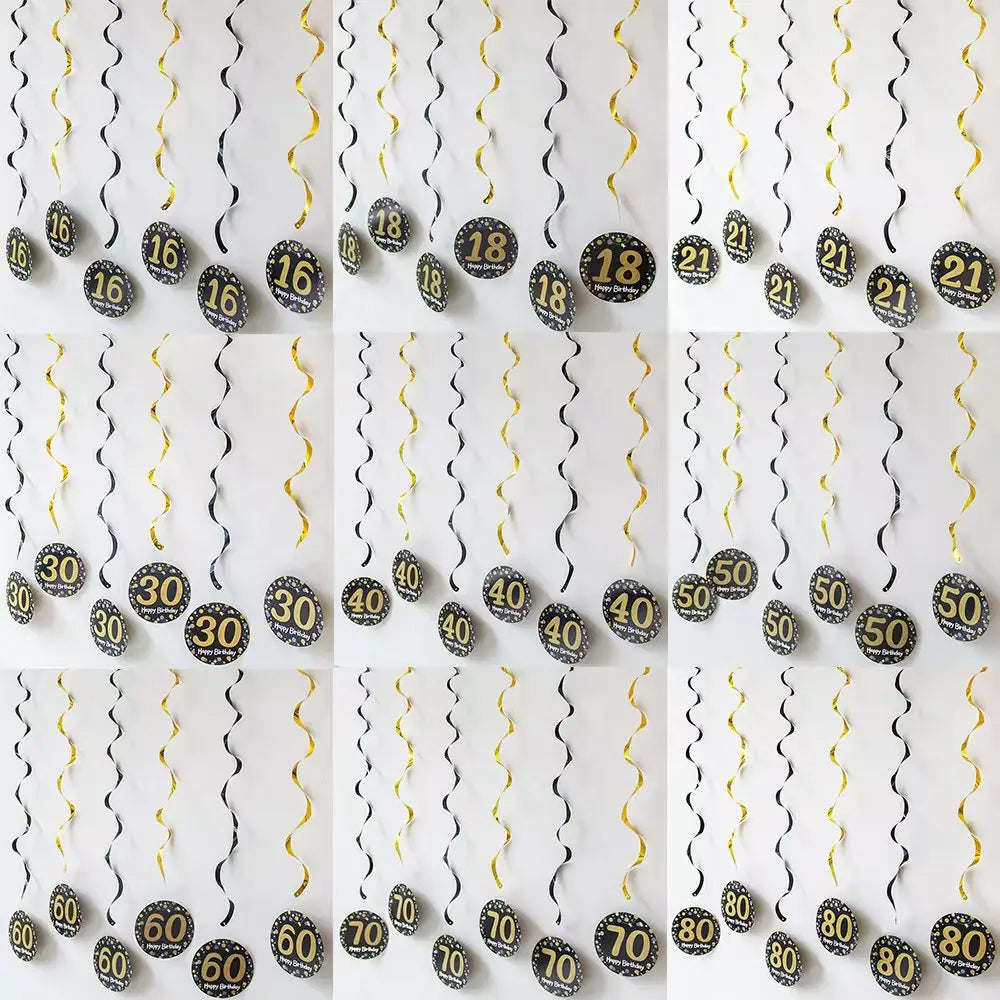 décoration suspendue anniversaire moderne numéros 13 16 18 21 noir points dorés festive