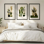 affiches géométriques abstraites vert olive moderne minimaliste bohème encadrées bois