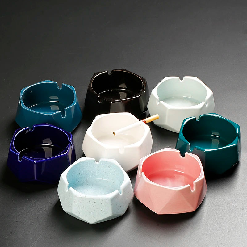 Cendrier portable céramique moderne couleur bleu blanc vert rose noir facettes