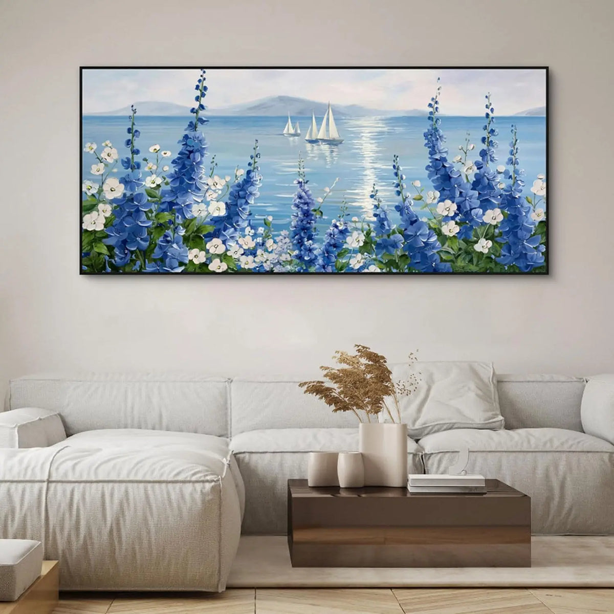 toile d'art paysage marin voiliers bleu ciel nuages salon chambre