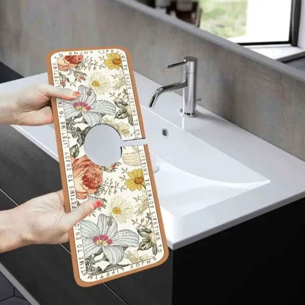 protège lavabo floral antidérapant protecteur comptoir cuisine éclaboussures motifs variés decoratif vintage bohème tapis