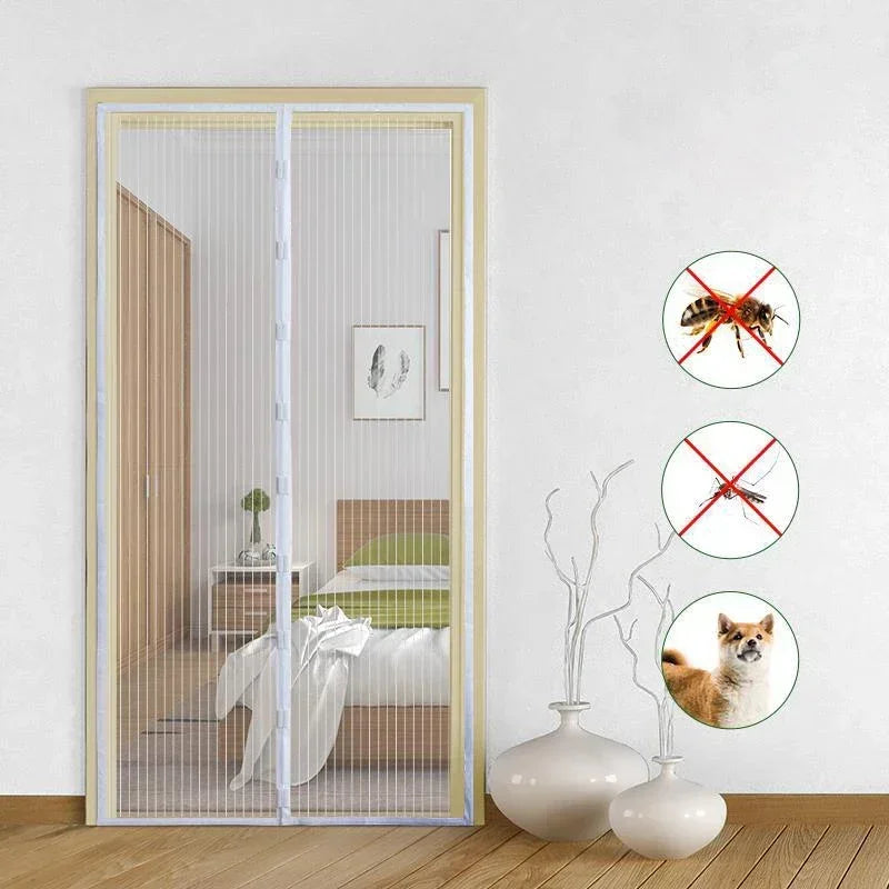 rideau porte magnétique noir maille fine moderne anti insectes pliable polyester