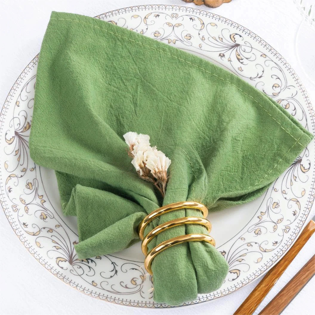 lot 12 serviettes coton table clips dorés couleur bleu clair