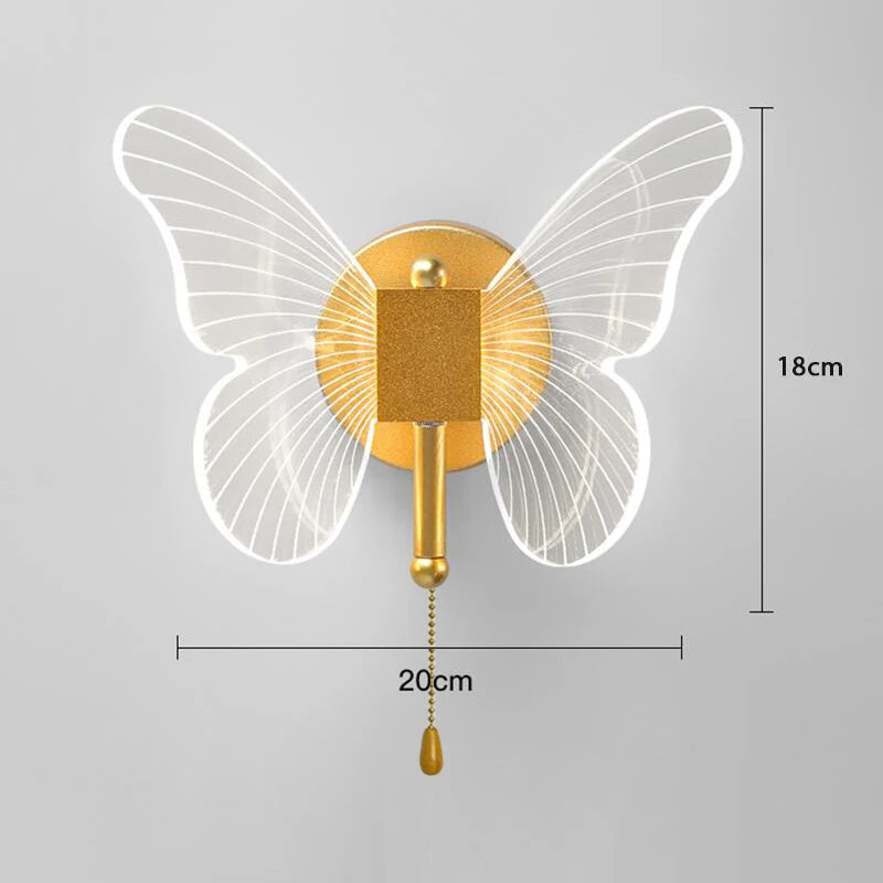 applique murale moderne or papillon led éclairage chambre cuisine transparente