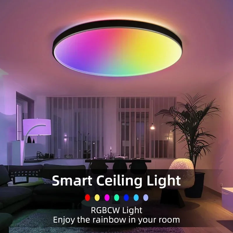 plafonnier led moderne blanc noir multicolore télécommande éclairage intelligent rgb rechargeable