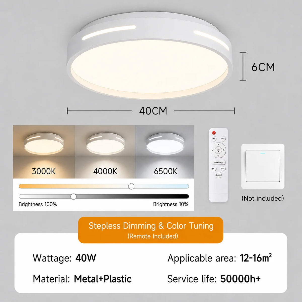 lampe moderne télécommande led noir blanc minimaliste fixations vis