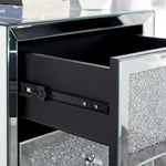 commode moderne miroir argentée paillette tiroirs poignées cristal chambre coucher glamour