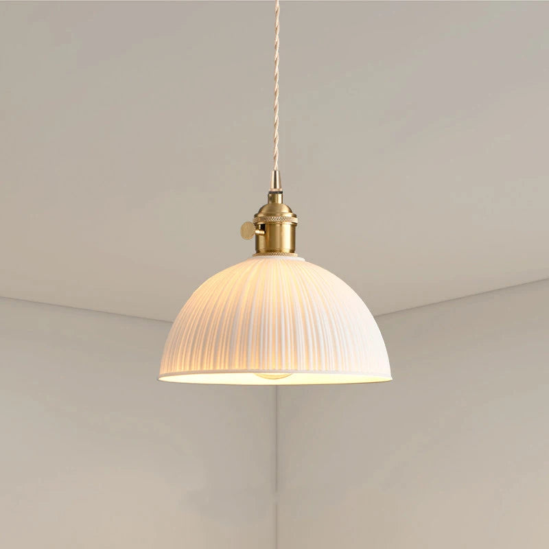 lampe suspendue moderne blanc doré rayures verticales interrupteur rotatif fixations salon chambre cuisine restaurant