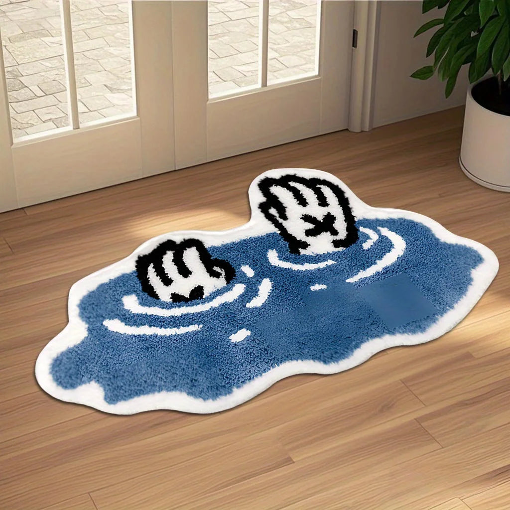 tapis moderne dessin animé mains noires fond bleu doux polyester imperméable antidérapant intérieur maison