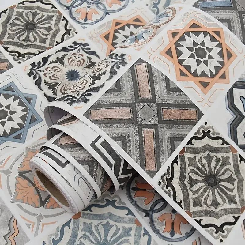 papier peint autocollant multicolore moderne motifs géométriques floraux imperméable résistant l'huile 40cmX10m