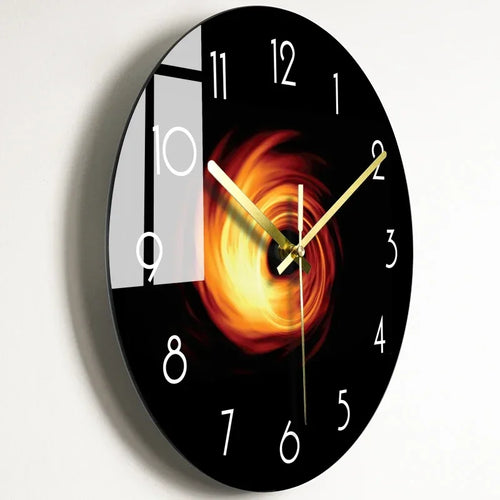 horloge murale moderne noire étoiles galaxie lumineuses salon décoration opaque aiguilles électrique