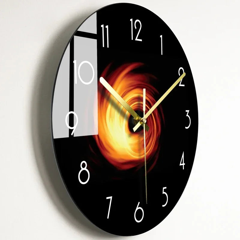 horloge murale moderne noire étoiles galaxie lumineuses salon décoration opaque aiguilles électrique