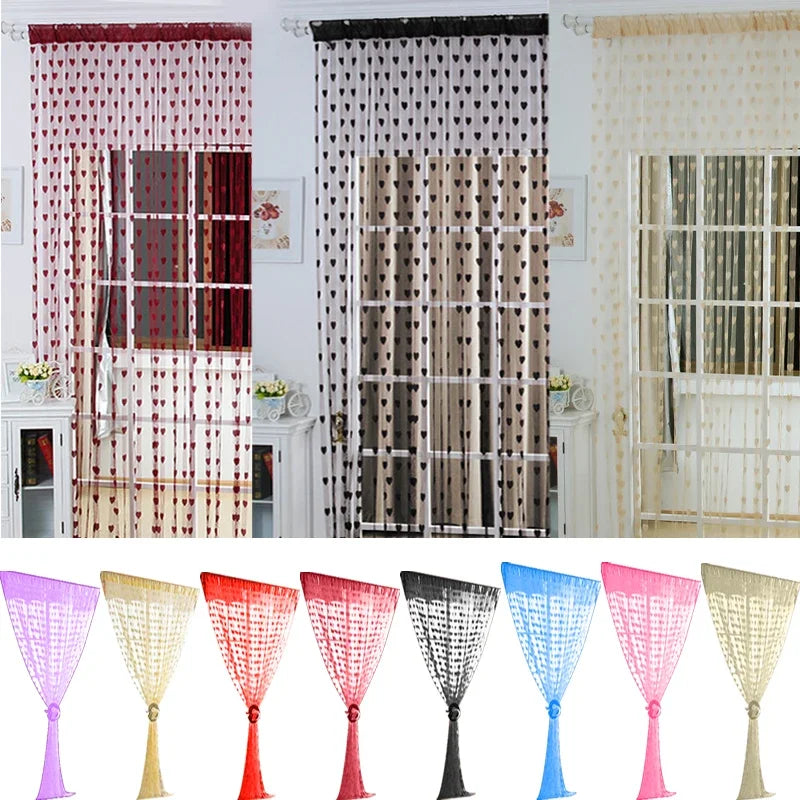 rideau chaine coeurs tissu translucide couleurs rouge beige moderne decoratif chambre coucher