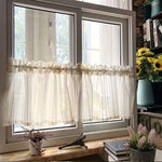 rideau valance polyester translucide blanc cassé rustique fleurs artificielles pots céramique