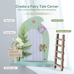porte fée miniature escalier fleurs crochet plaque bienvenue fées décor bois fleuri vintage chambre