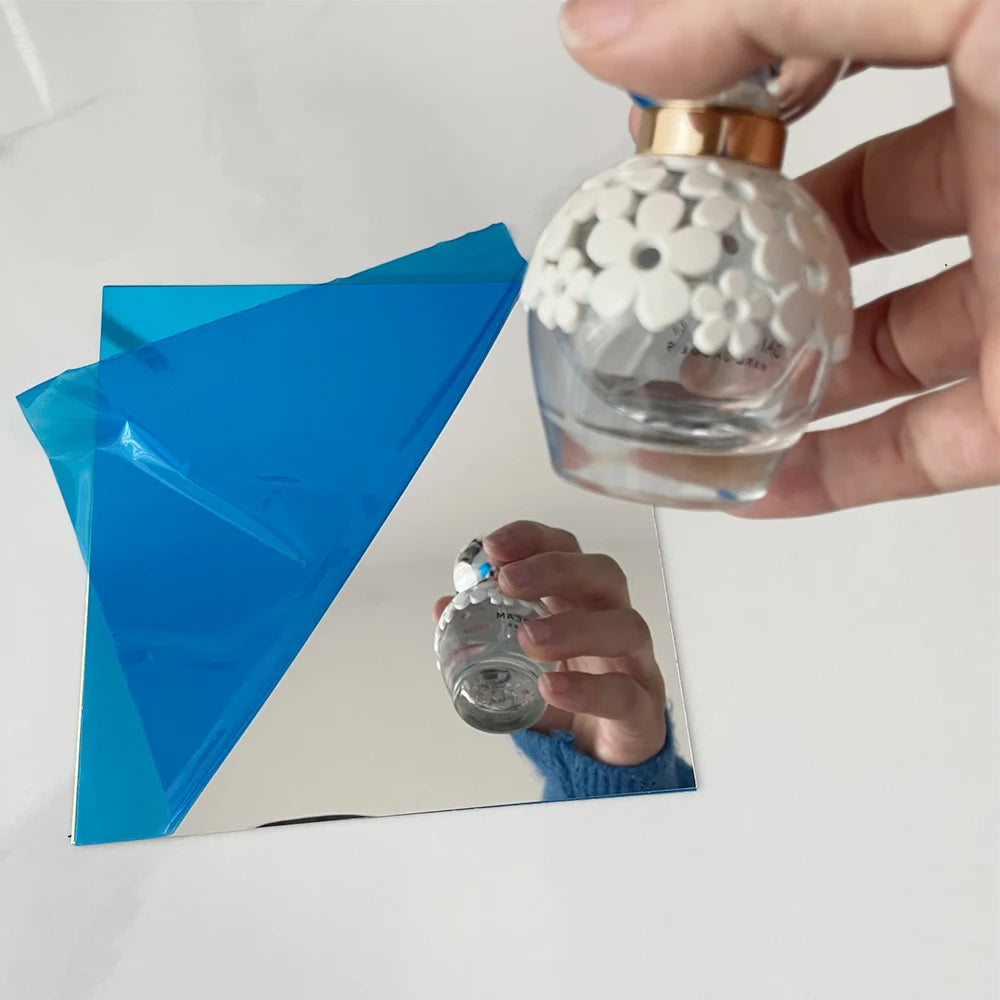 décoration murale moderne autocollante 15x15cm bleu blanc gris triangles opaques