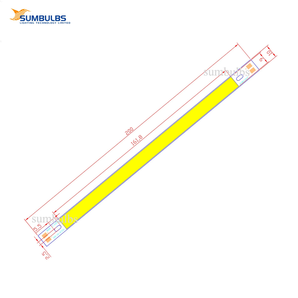 ruban led jaune orange vert bleu blanc moderne 200mm 15.5mm 10w 12v