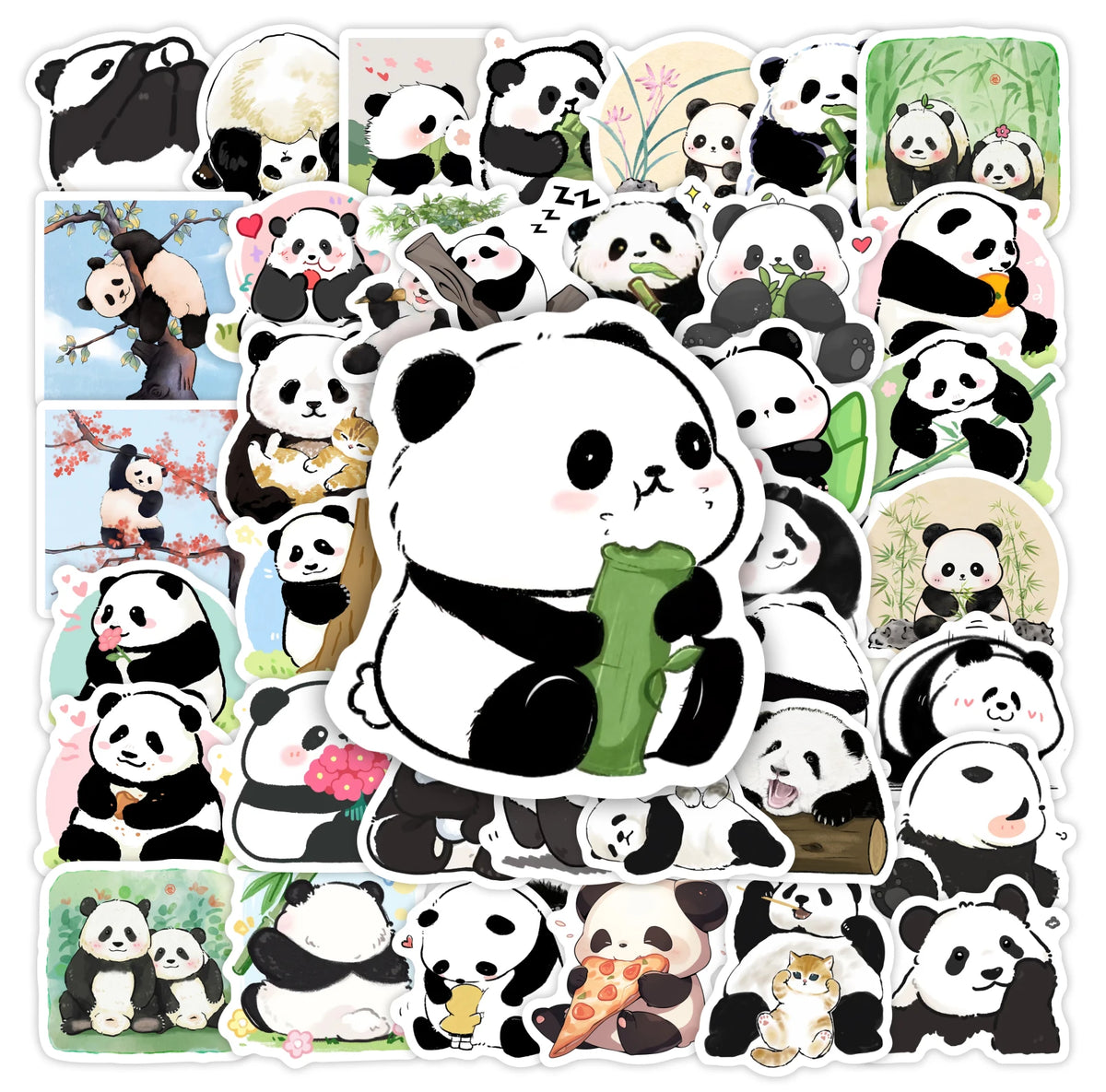 sticker mignon dessin animé panda motifs variés adhésifs waterproof transparents collection multiple usage unique
