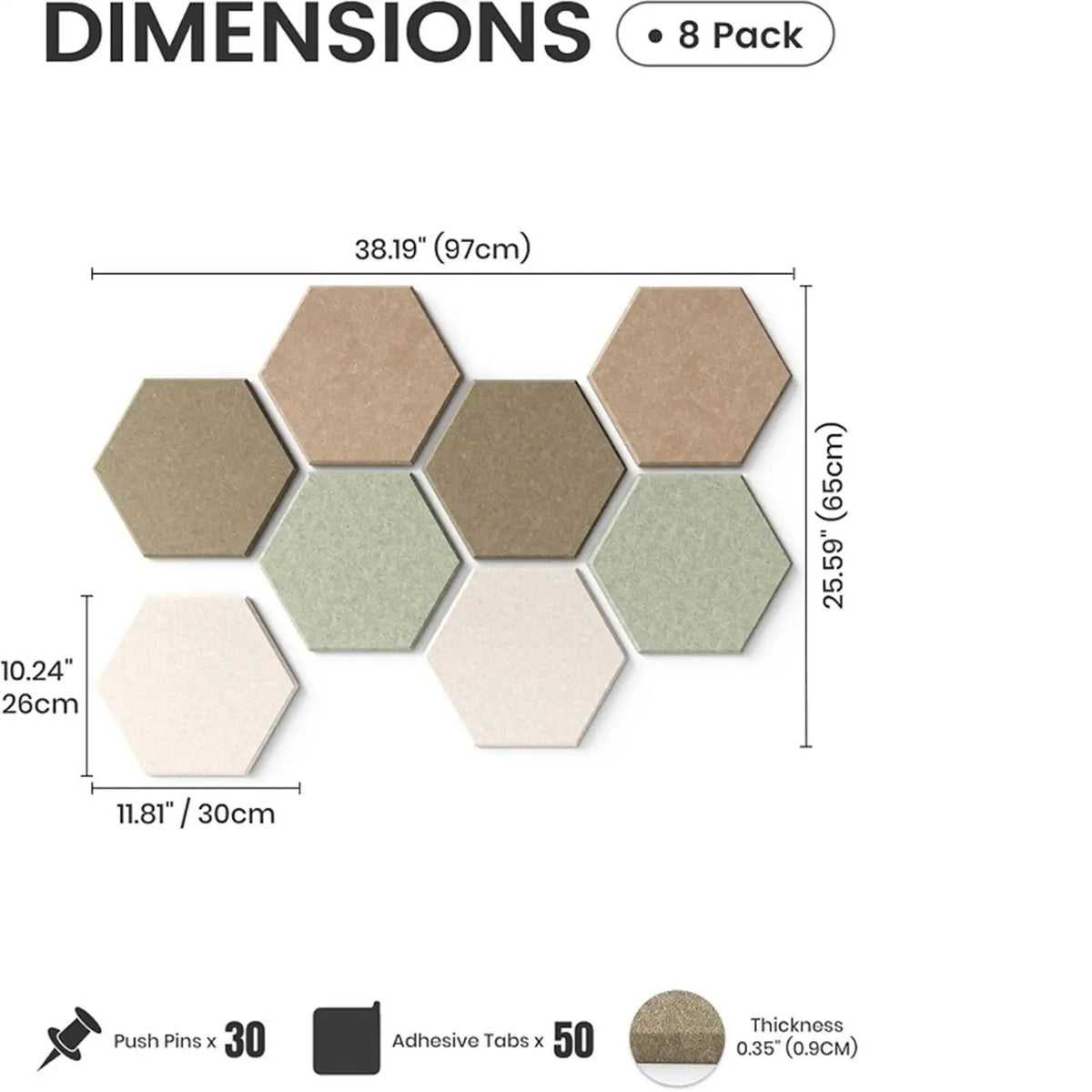 panneaux hexagonaux decoratifs mur modernes panneau acoustique beige marron gris minimaliste fixations adhésives elementos