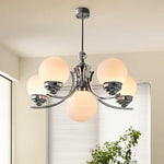 lustre moderne chrome sphères translucides suspension câble led têtes têtes orange