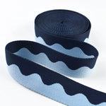 ruban polyester 38mm large rayures ondulées moderne rouge noir bleu blanc jaune orange marron