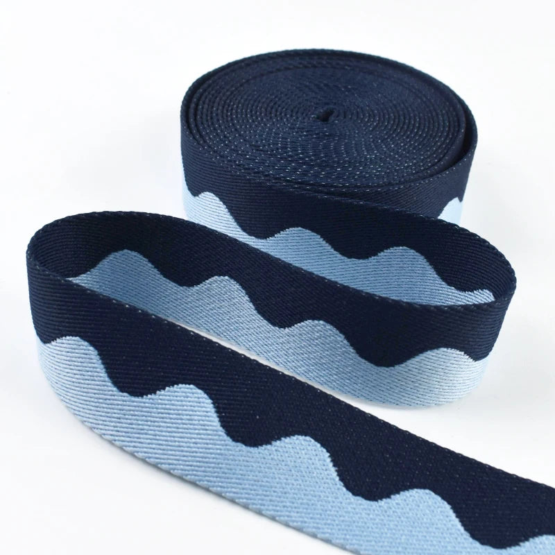 ruban polyester 38mm large rayures ondulées moderne rouge noir bleu blanc jaune orange marron