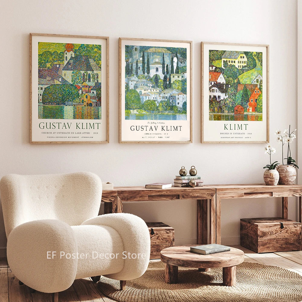 affiche art nouveau paysage floral impressionniste tableaux peints couleurs chaudes motifs floraux vintage