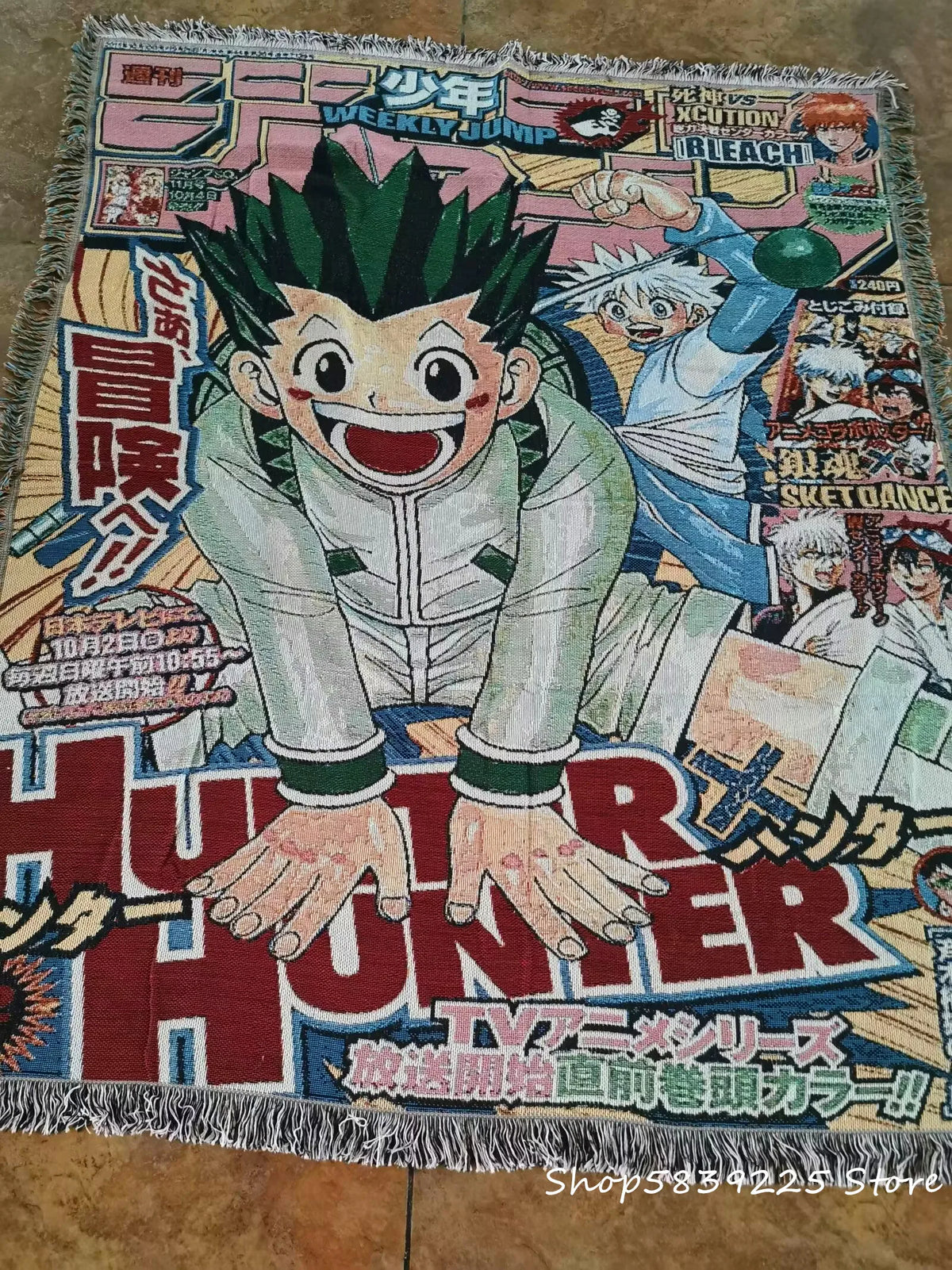 tapisserie brodée anime personnages shonen jump bleu noir rouge illustration coton polyester