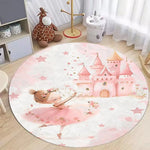 tapis rond moderne princesses arc ciel fleurs chambre enfants salon rose blanc