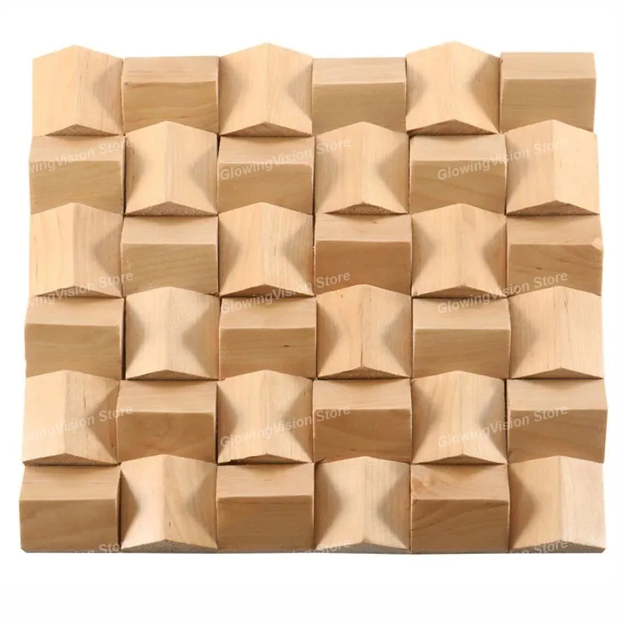 panneau décoratif bois cubes géométriques moderne marron clair foncé autocolant 3d