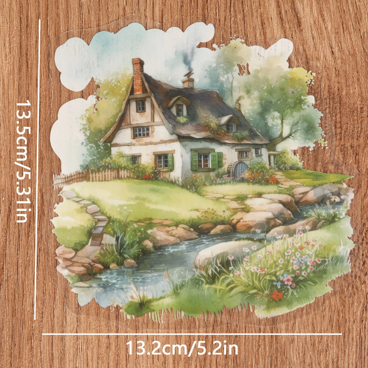 autocollants muraux paysage rural aquarelle maison arbres fleurs ruisseau decorations intérieur opaque multicolore