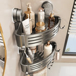 étagère salle bain gris moderne ventouse rangement bain murale ajourée crochets suction