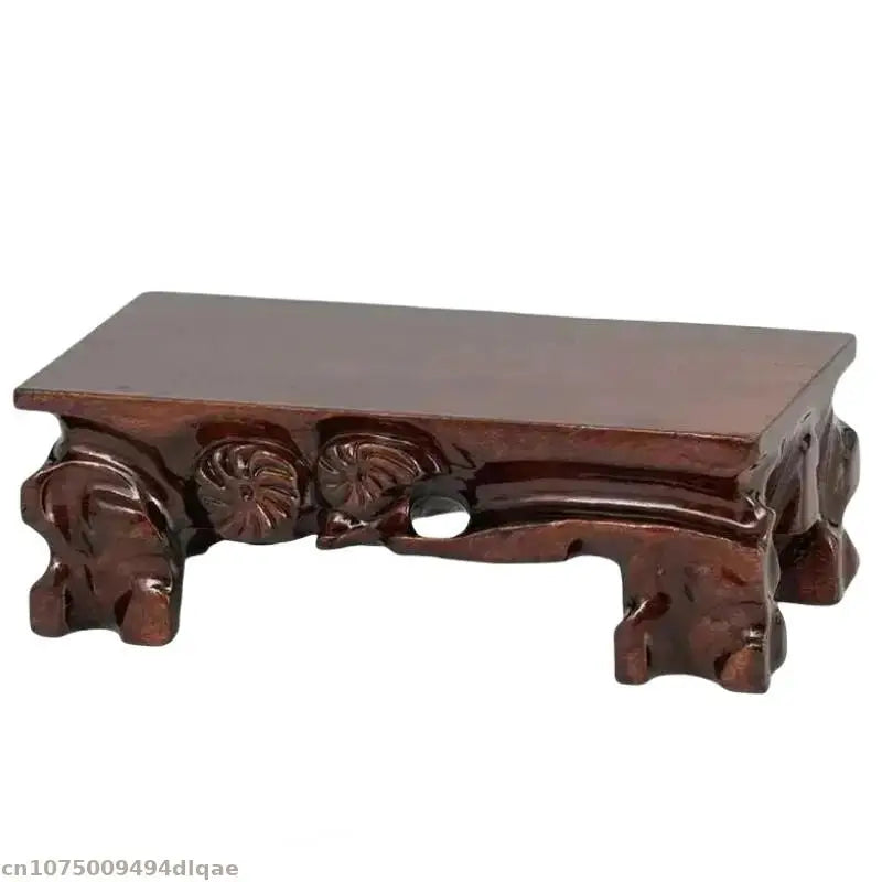 support bois sculpté motifs floraux artisanal miniature collection marron foncé