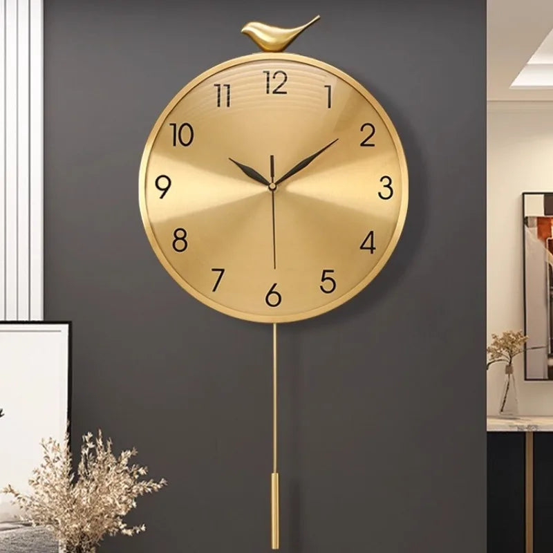 horloge murale moderne or aiguilles noires cadre rond salon décoration maison contemporain fixations incluses