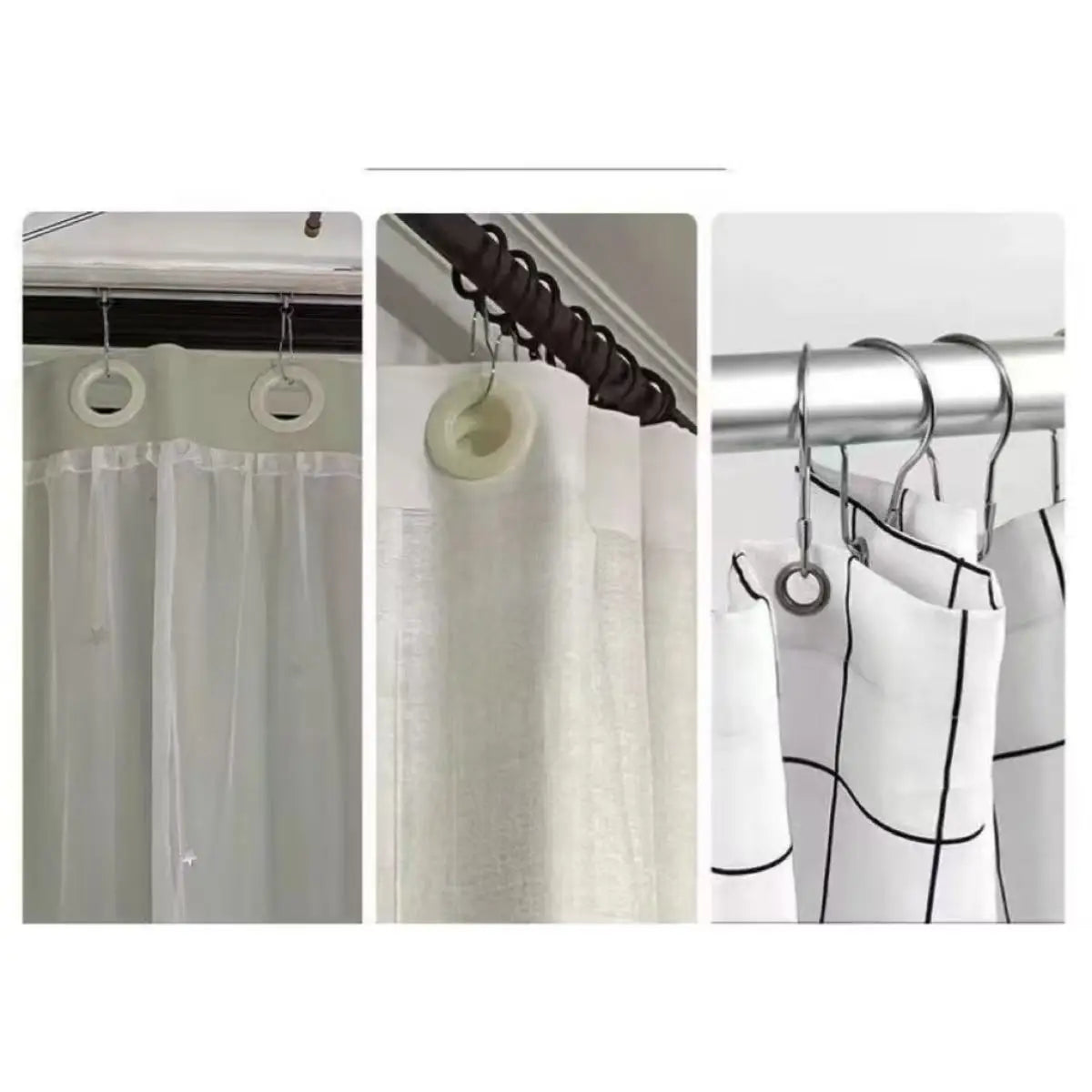 anneaux suspension rideau douche argenté moderne résistants rouille facile décoratifs fonctionnels