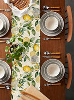 nappe lin jaune feuilles citrons aquarelle rustique champetre mediterraneen table