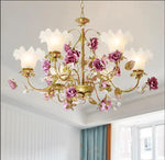 chandelier suspens floral abatjour opaque roses feuilles papierpeint décoratif romantique