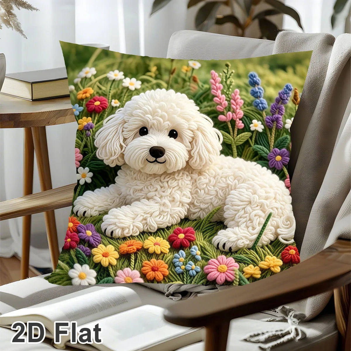 housse coussin chien fleurs polyester peacheskin cartoon printemps salon blanc decoration interieur tat