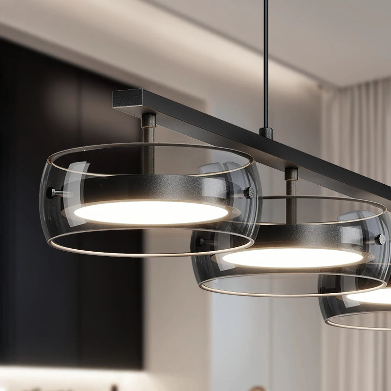 suspension lumineuse moderne noir ventilateur led télécommande contemporaine circulaire translucent chambre restaurant
