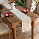 nappe coton dentelle floral bohème bordure frangée transparent table décoration chambre cuisine événement festive