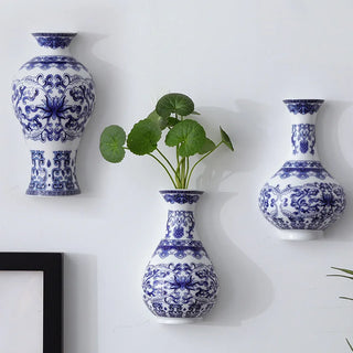 vase céramique bleu blanc motif floral décoration murale élégante chinois artisanal