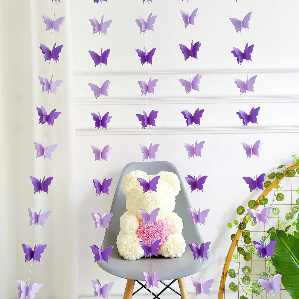 guirlande papillons 3d multicolore décoration anniversaire mariage baptême fêtes années