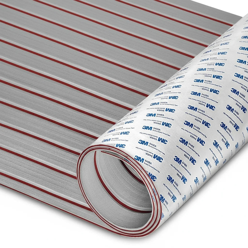 tapis sol bateau mousse EVA rayures horizontales adhésif 3M résistant eau moderne marron clair