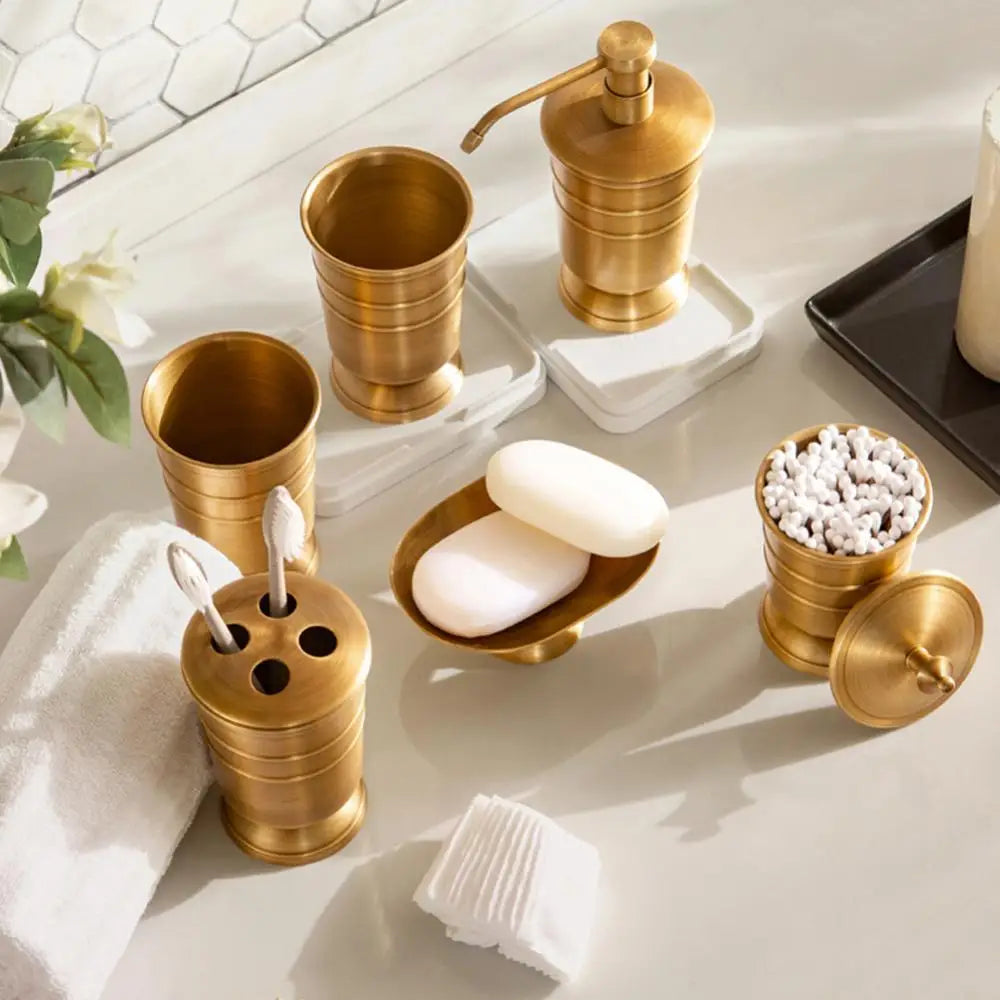 ensemble salle bain doré tasse dents distributeur savon tasse boire support savon pot coton