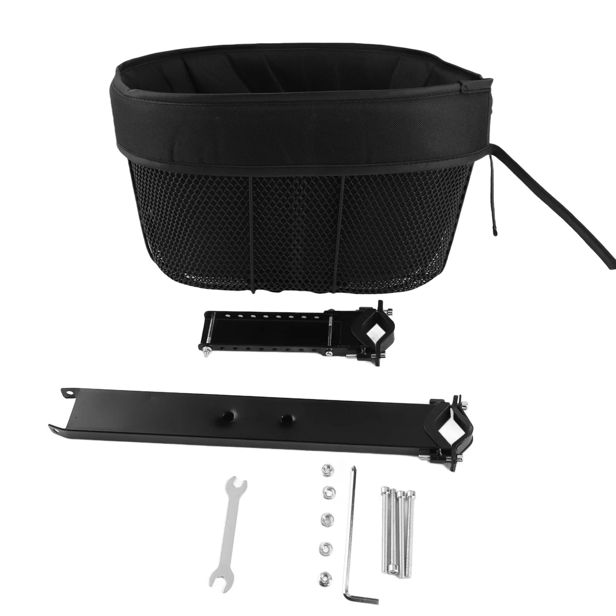 panier vélo noir métal grillage simili cuir siège rembourré barre support fixations boulonsoutilscyclismeutilitaire